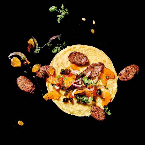 gluten-free chickpea crepe with sausage