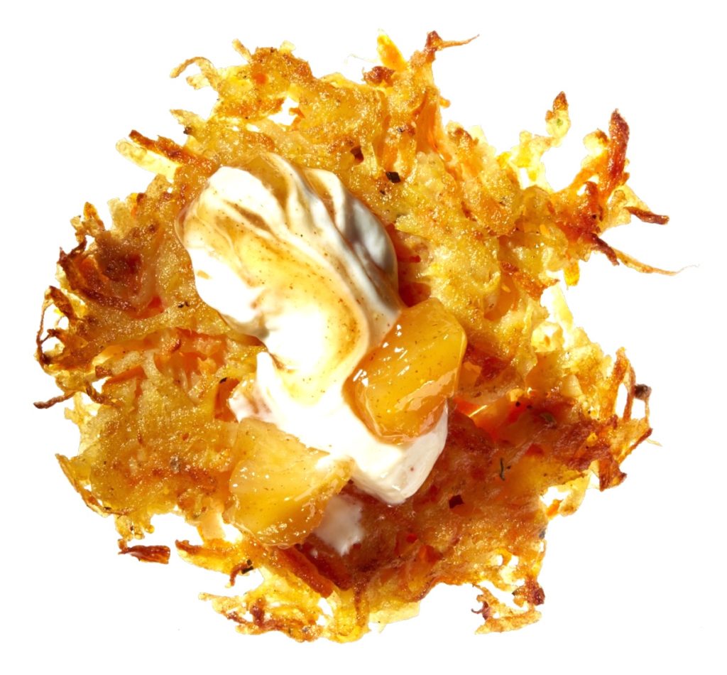 Gluten-Free Curry-Carrot Latkes with Mango Chutney and Yogurt