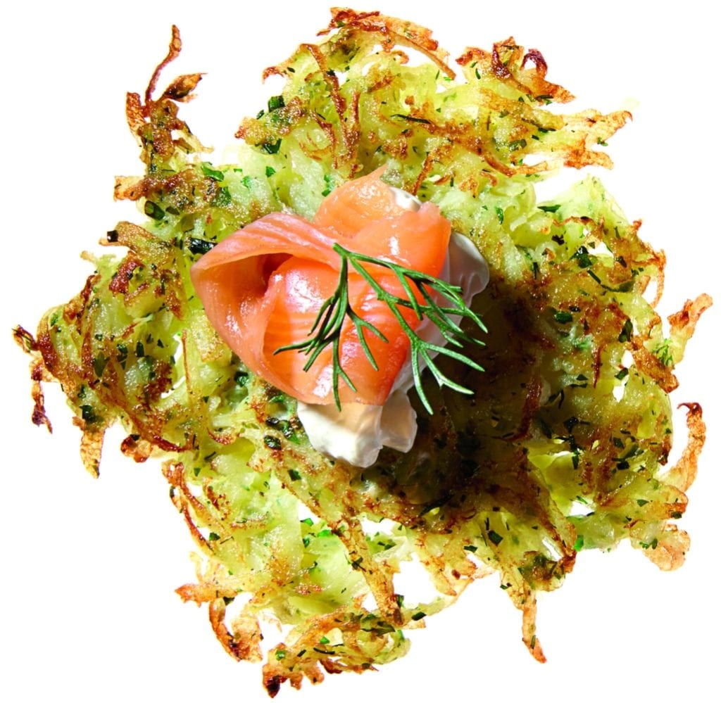 Gluten-Free Herb Latkes with Smoked Salmon and Sour Cream Recipe