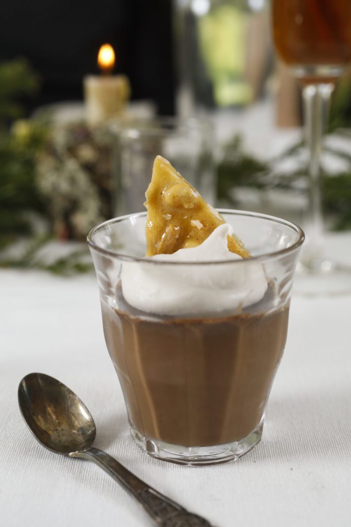Dairy-Free Chocolate Pot de Crème with Coconut Whipped Cream and Salted Peanut Brittle Recipe