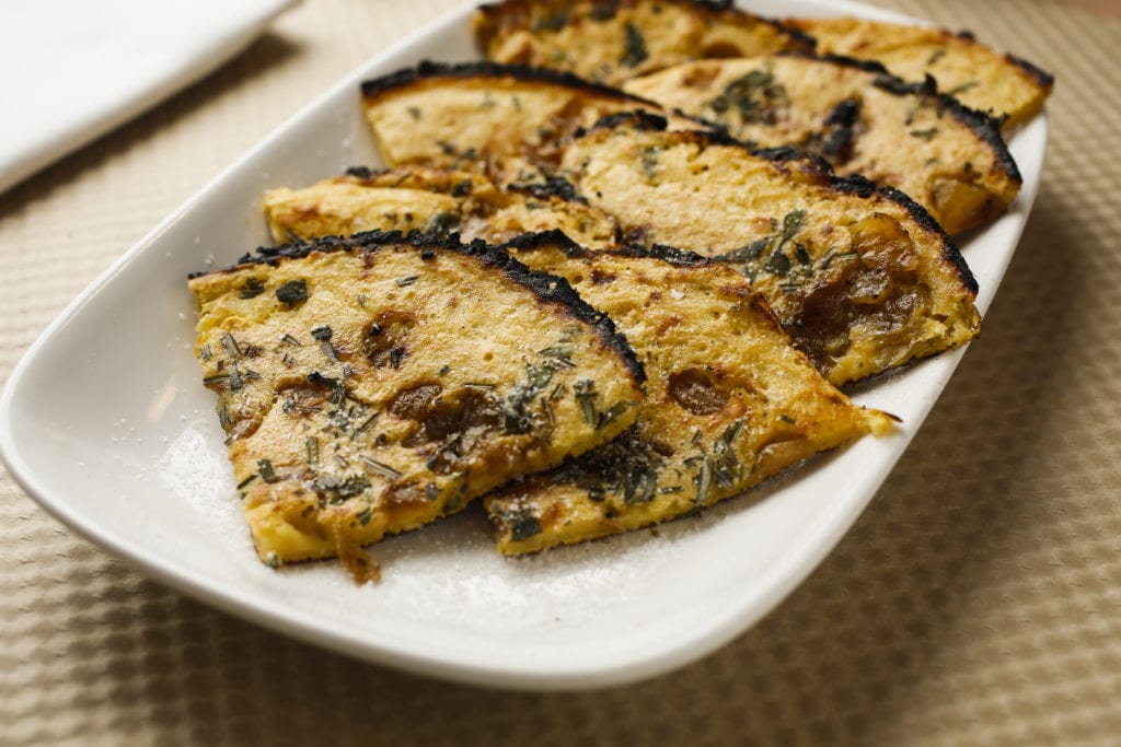 Gluten-Free, Vegan Chickpea Flatbread with Caramelized Onions Recipe
