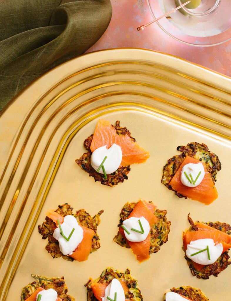 Mini Zucchini-Chive Fritters with Smoked Salmon and Sour Cream Gluten-Free Recipe