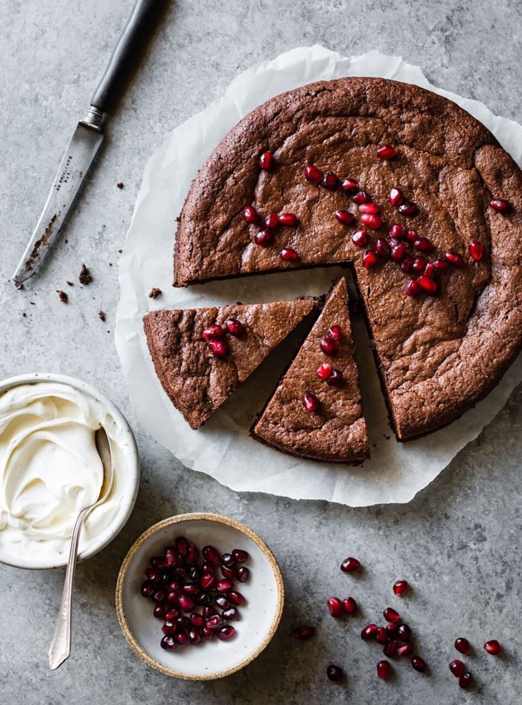 Gluten Free Chocolate Hazelnut Flour Cake with Whipped Mascarpone and Pomegranate Recipe