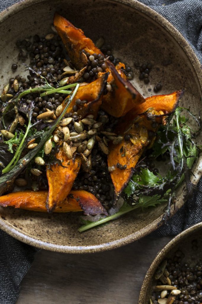 Lentil and Roasted Squash Salad with Bitter Greens and Spiced Pumpkin Seeds Gluten-Free Recipe