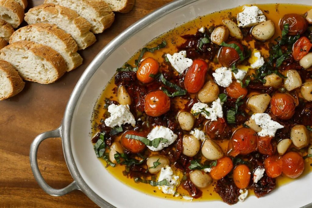 Olive Oil–Poached Tomato and Garlic with Gluten-Free Baguette Recipe