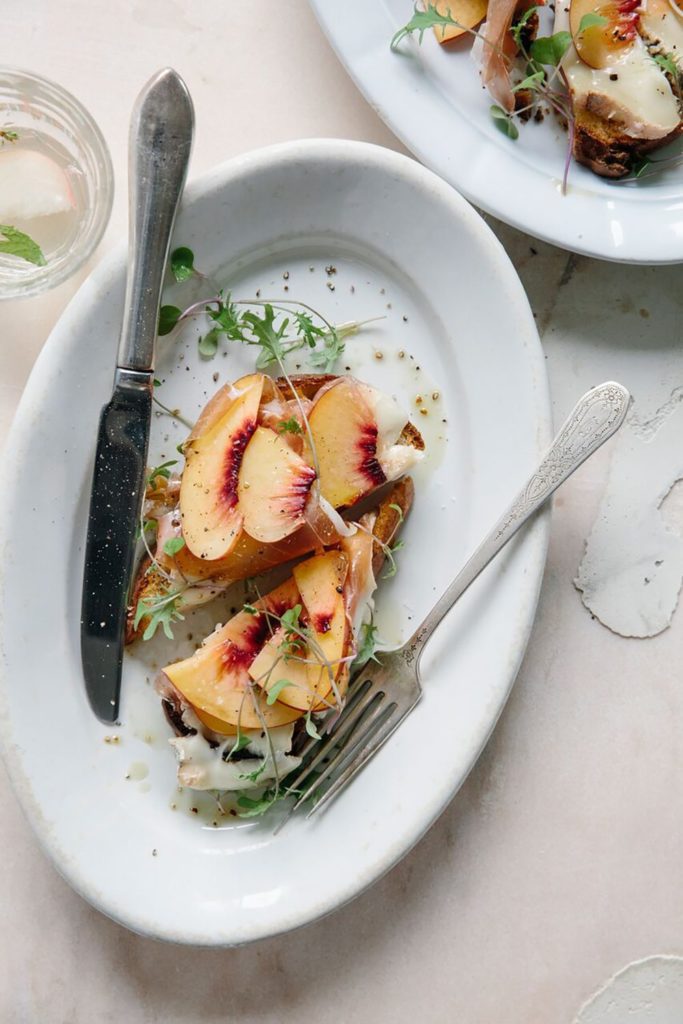 Peach, Serrano Ham, and Taleggio Tartines Gluten-Free Recipe