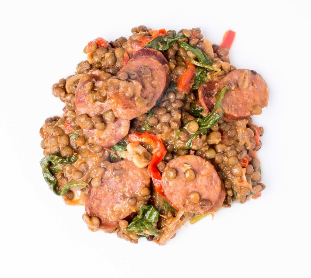 Wine-Braised Lentils with Smoked Sausage and Spinach Gluten-Free Recipe