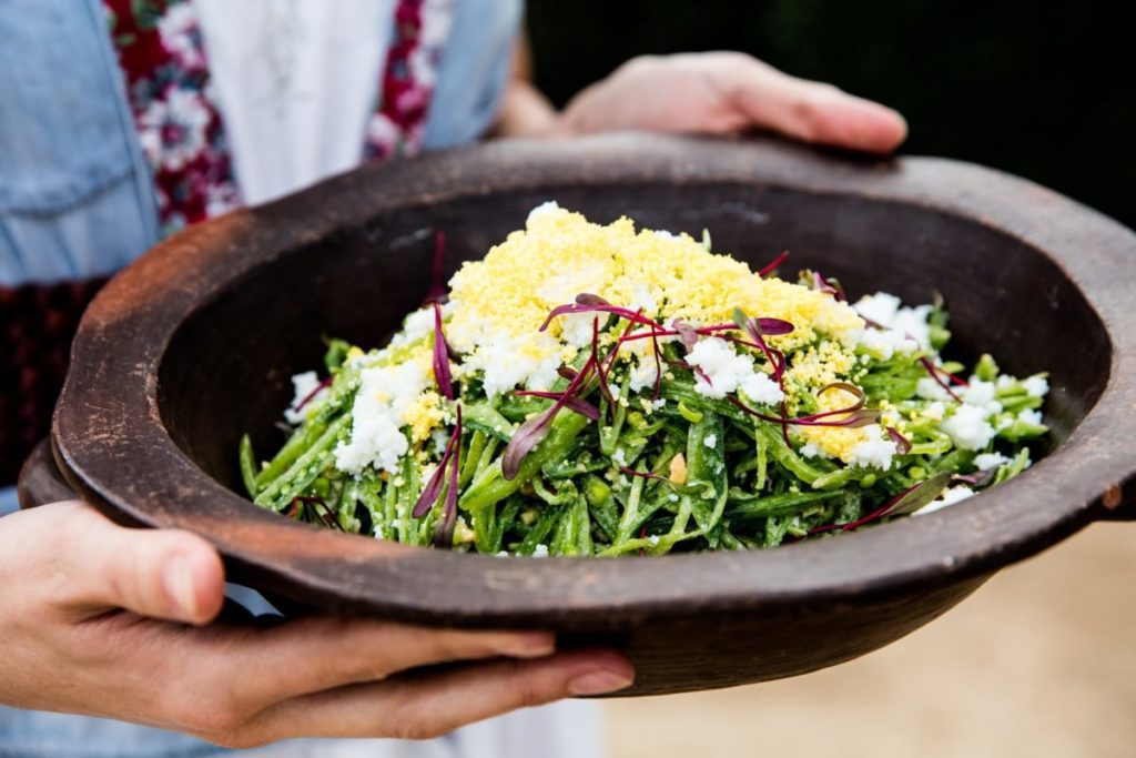 Shaved Snap Pea Salad with Toasted Almonds and Whole Citrus Vinaigrette